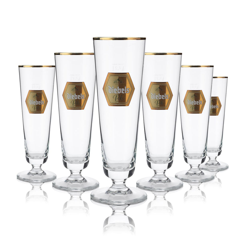 6 bicchieri da birra Diebels 0,2 l bicchiere a calice bordo dorato set birrificio gastronomia