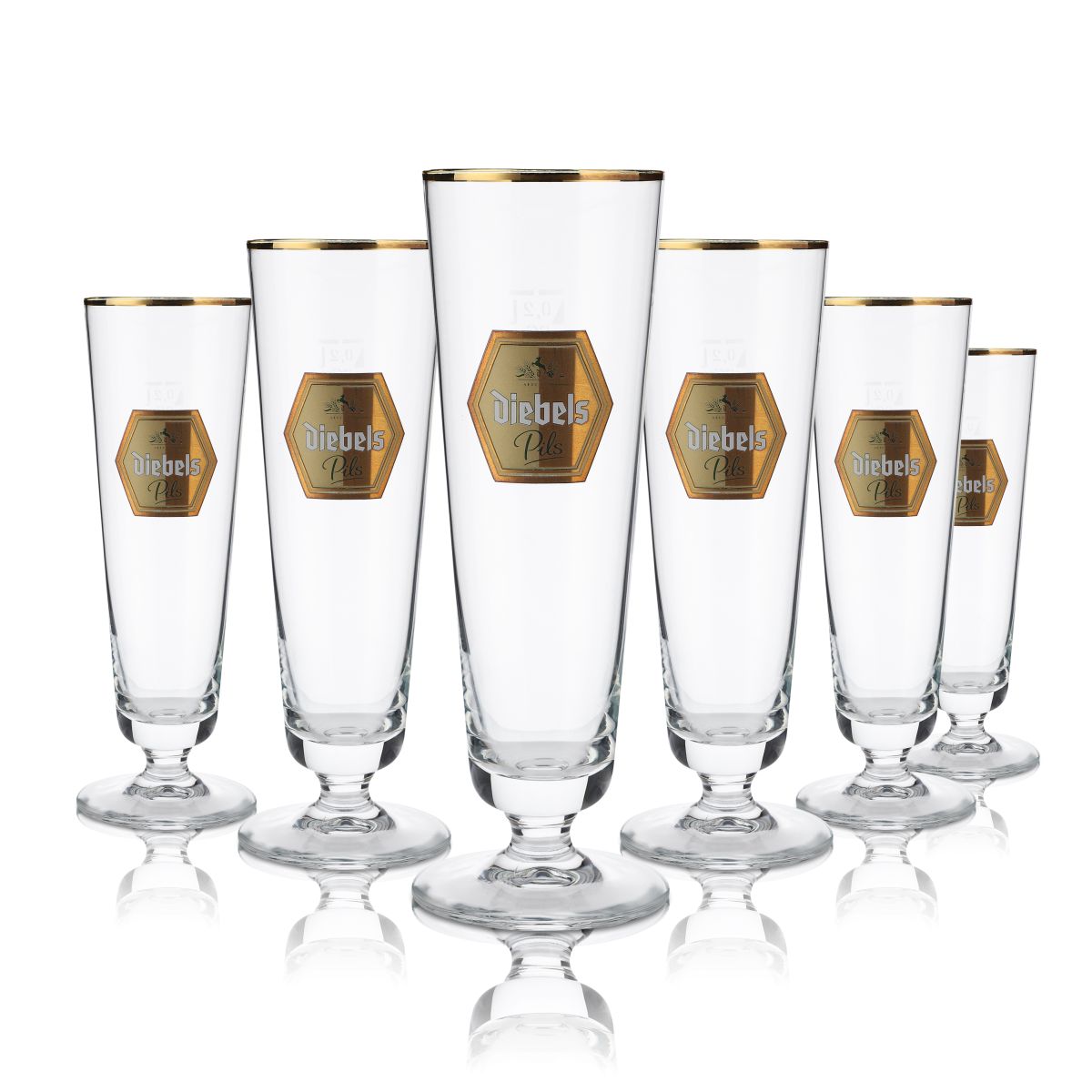6 bicchieri da birra Diebels 0,2 l bicchiere a calice bordo dorato set birrificio gastronomia