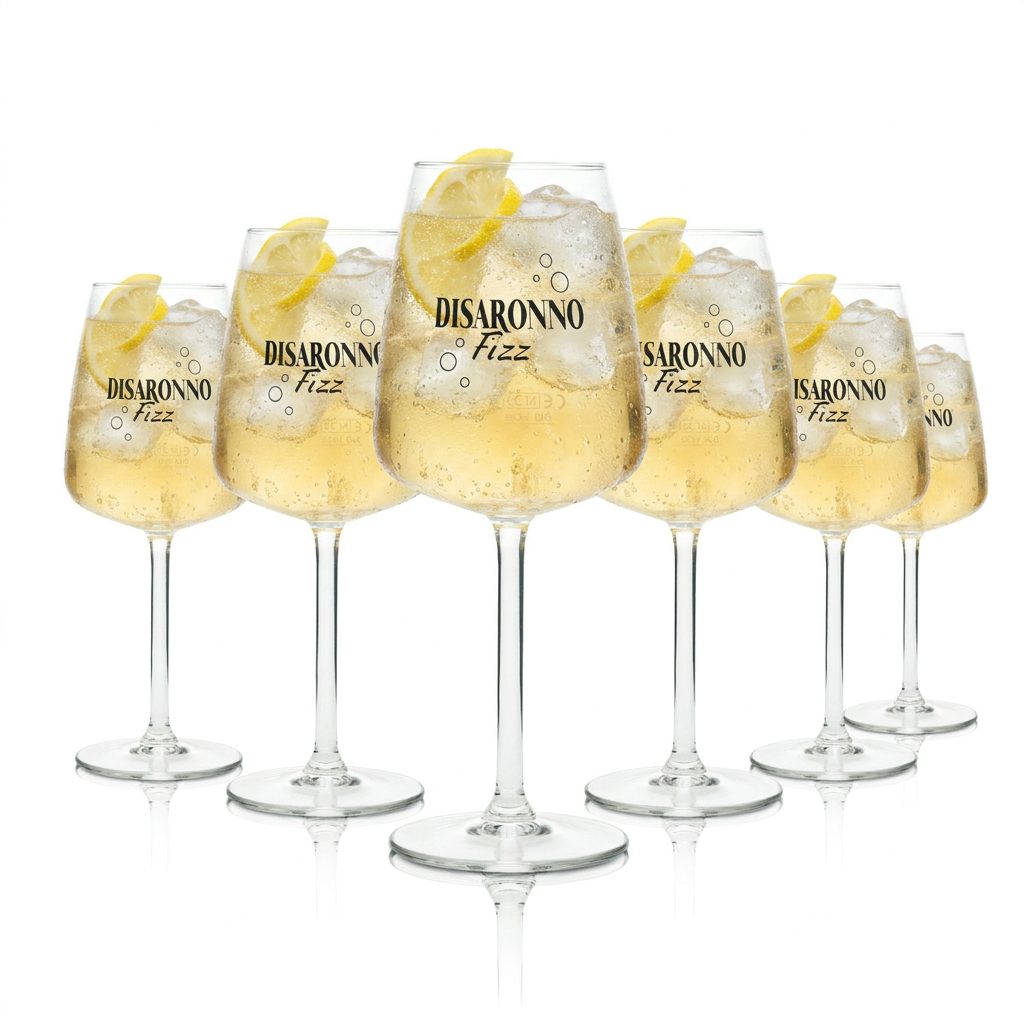 6 bicchieri da aperitivo Fizz in vetro da 0,3 l per liquore Disaronno Amaretto, forma a palloncino, da bar