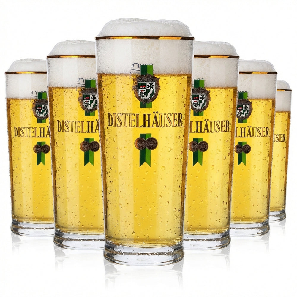 6 bicchieri da birra Distelhäuser 0,25 l con bordo dorato Sahm