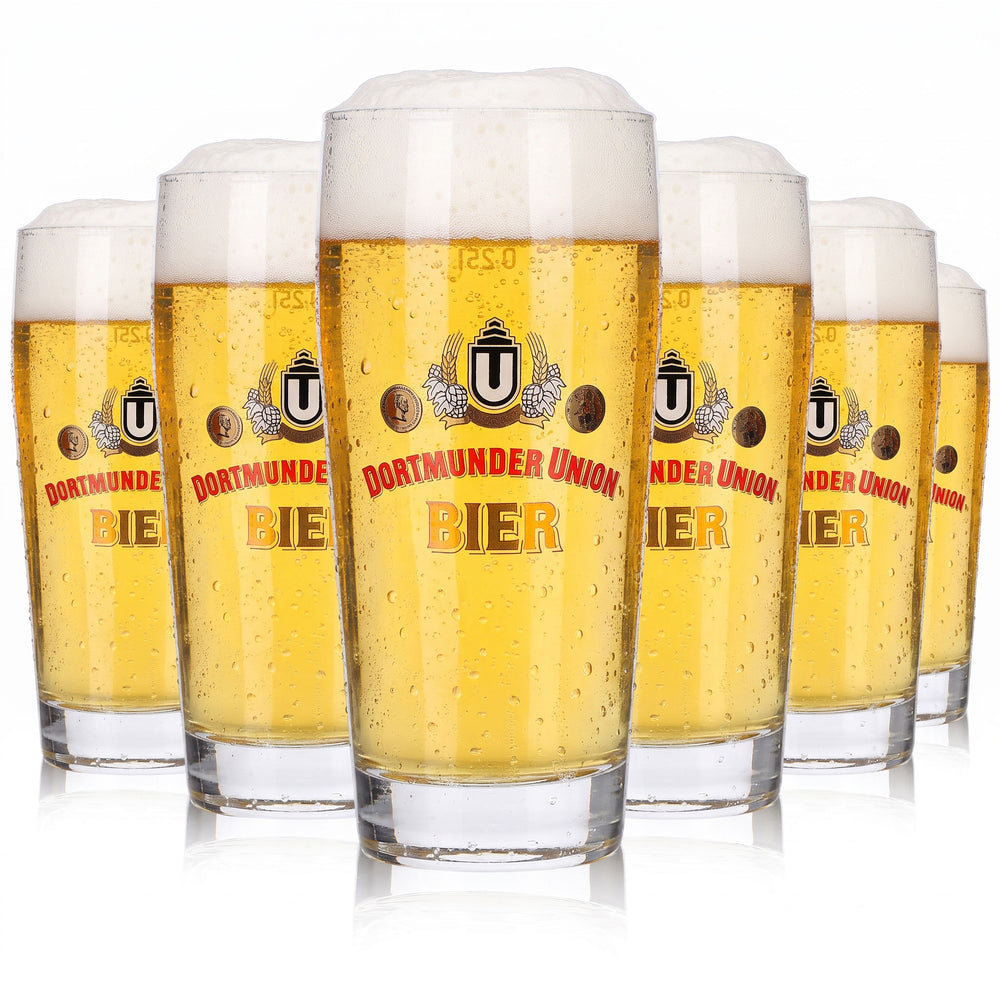 6 bicchieri da birra Dortmunder Union da 0,25 l con logo Willi in rosso (set da 6)