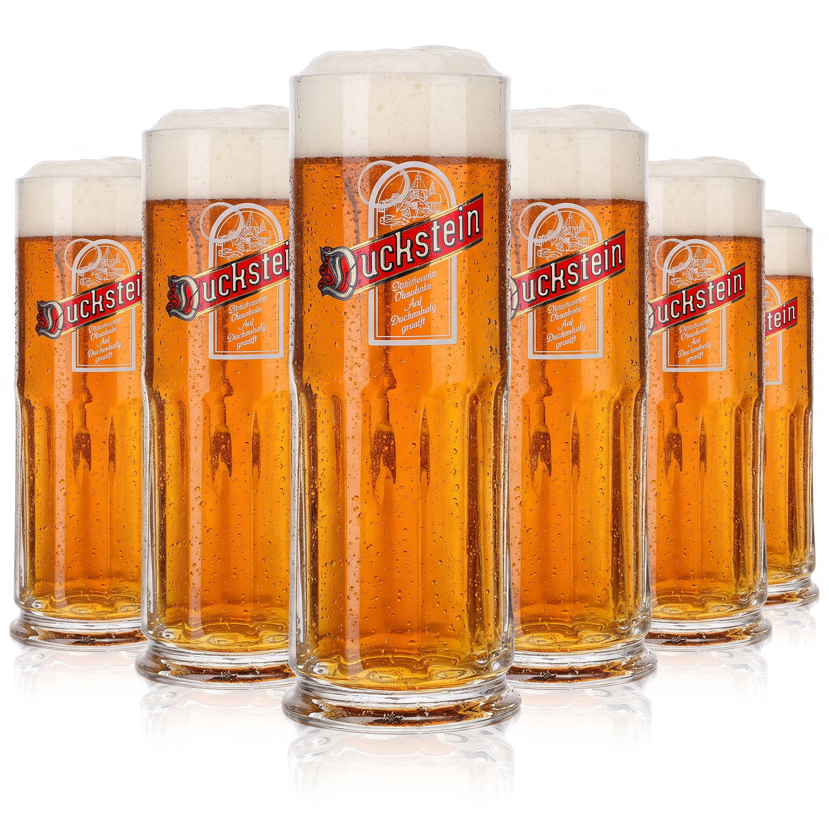 6 bicchieri da birra Duckstein da 0,3 l con logo rosso e cornice bianca in rilievo (set da 6)