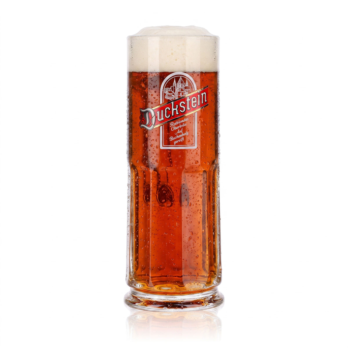 6 bicchieri da birra Duckstein da 0,3 l con logo rosso e cornice bianca in rilievo (set da 6) – Vista 2