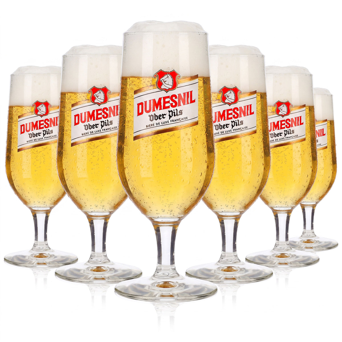 6 bicchieri da birra Dumesnil a forma di coppa da 0,25 l, Ober Pils, bianco/oro con logo (set da 6)