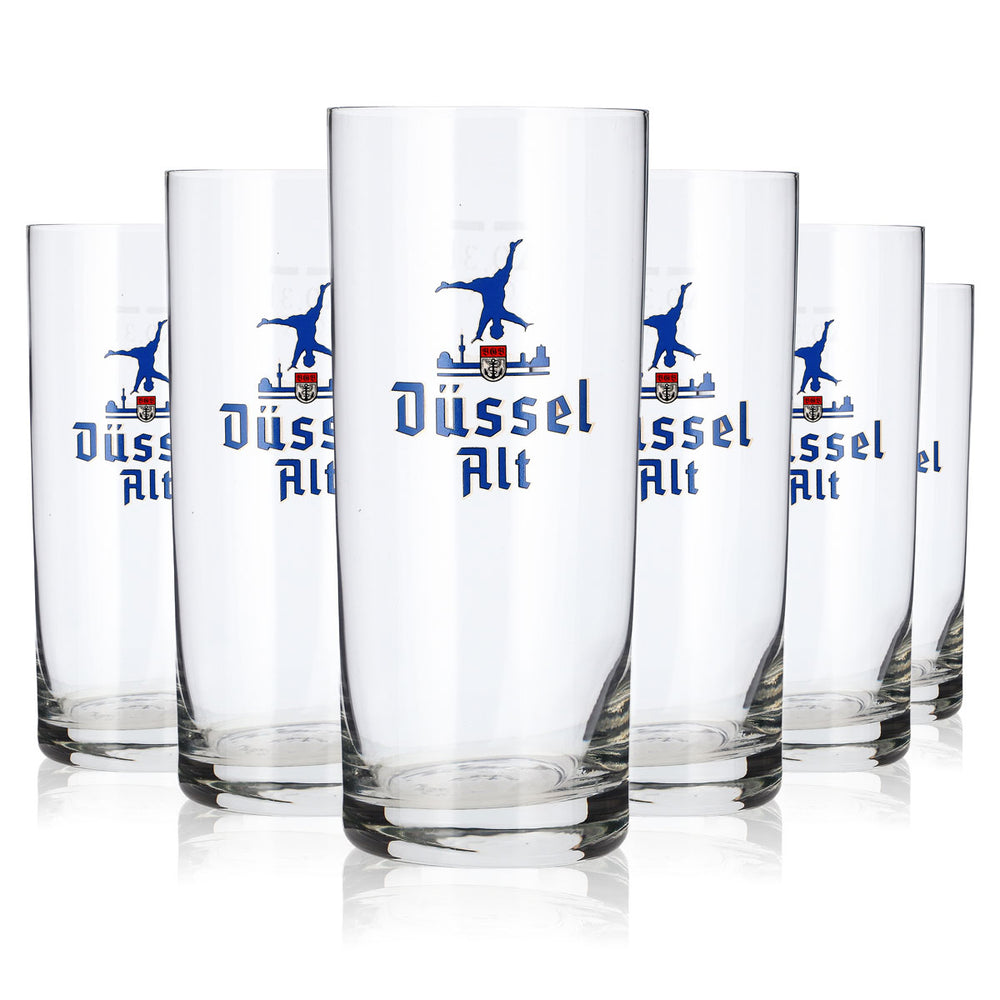 6 bicchieri da birra Düssel Alt da 0,3 l, bicchieri da Kölsch con logo blu (set da 6)