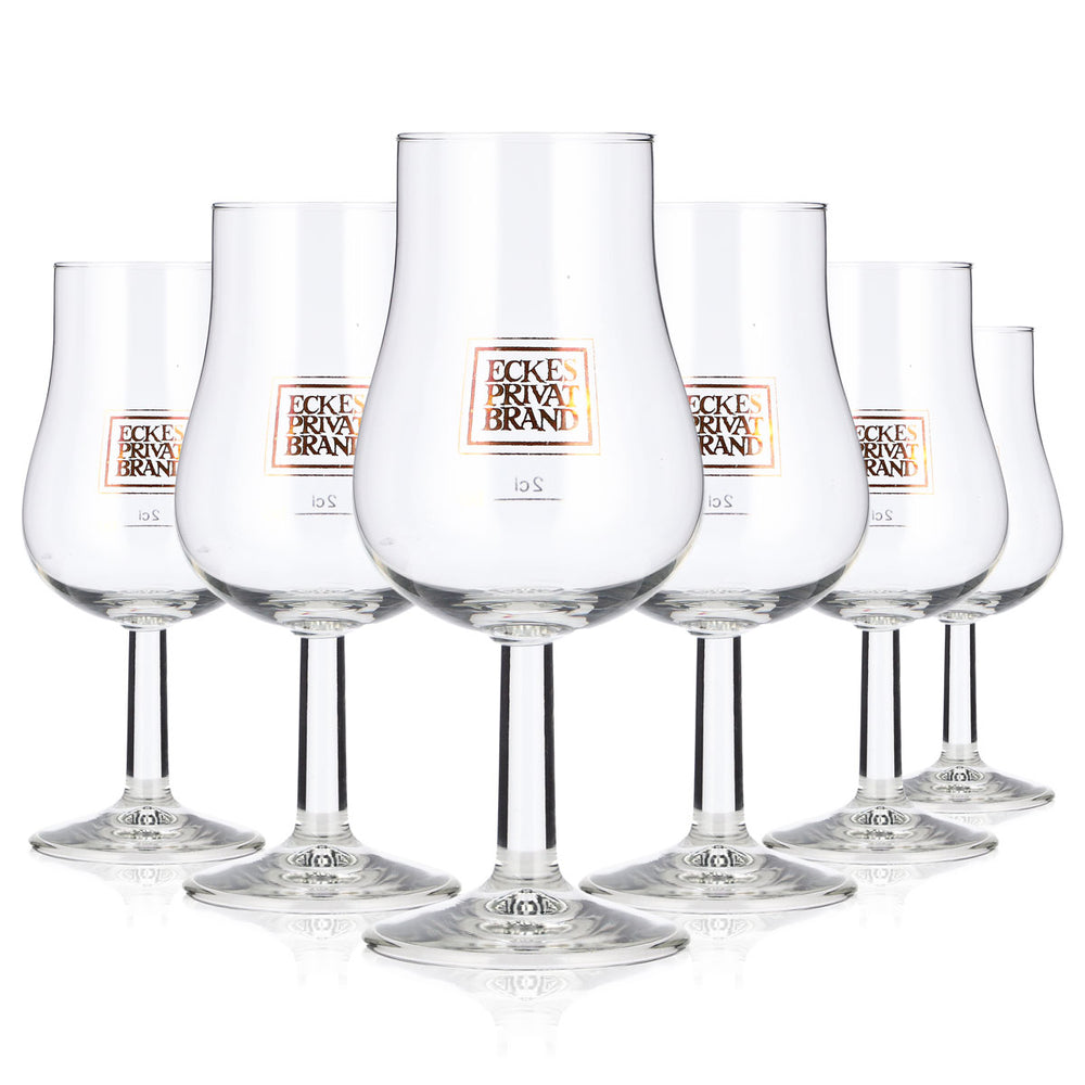 6 bicchieri da brandy Eckes da 2 cl, forma a tulipano, con logo marrone, distillato privato Böckling