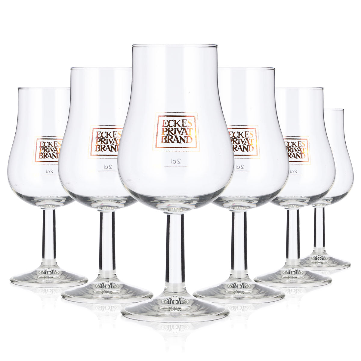 6 bicchieri da brandy Eckes da 2 cl, forma a tulipano, con logo marrone, distillato privato Böckling