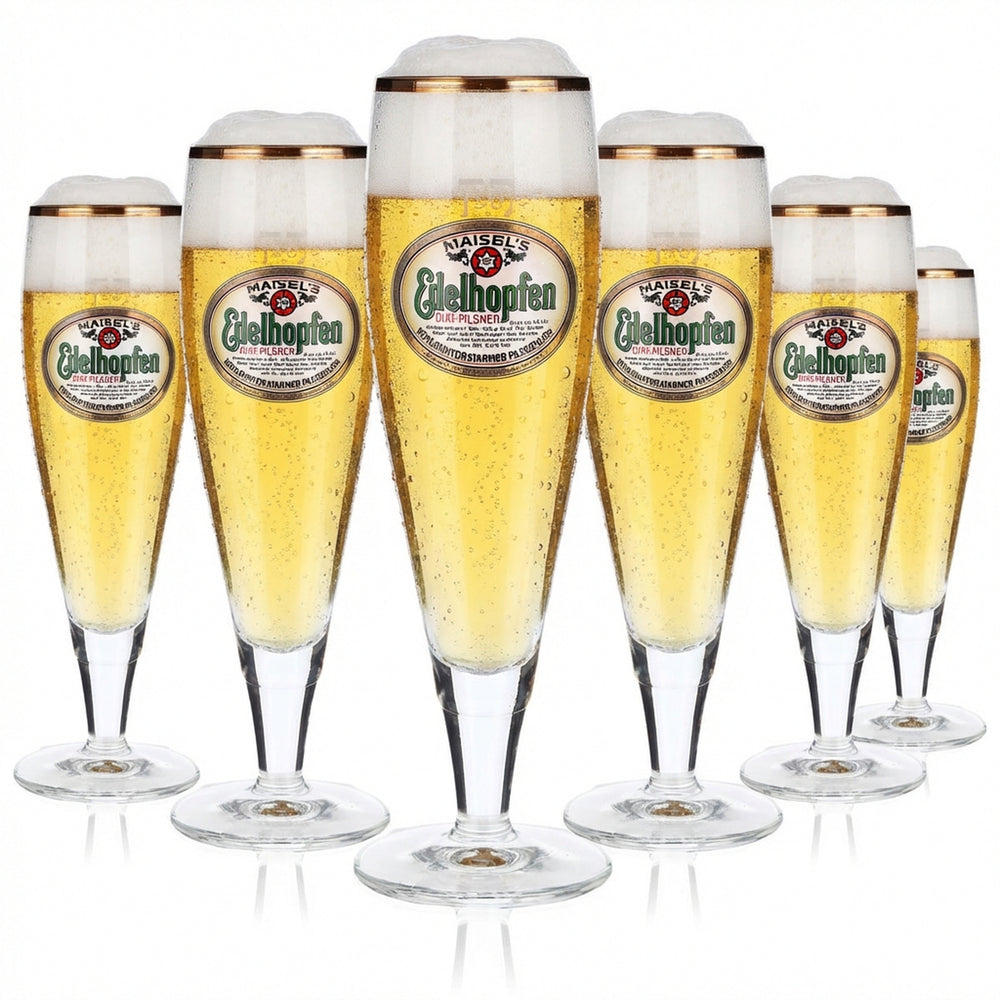 6 bicchieri da birra Edelhopfen in vetro da 0,2 l con bordo dorato Sahm Alba