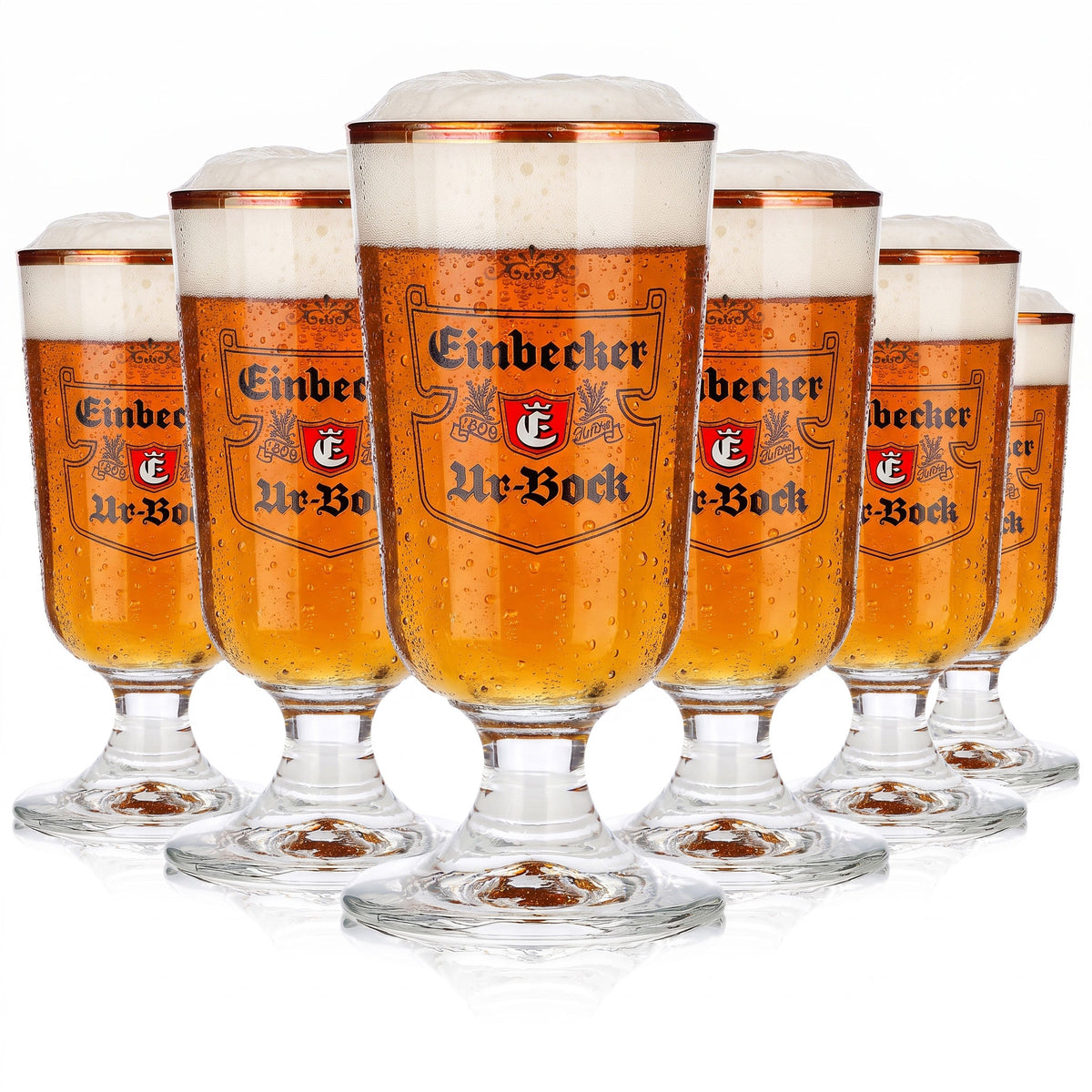 6 bicchieri da birra Einbecker da 0,2 l, modello "Urbock" a forma di coppa/tulipano con logo Rastal Brauerstutzen (set da 6)