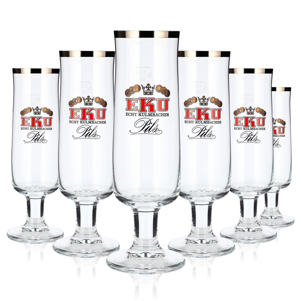 6 bicchieri da birra Eku da 0,3 l, a forma di coppa con bordo platinato RC (set da 6)