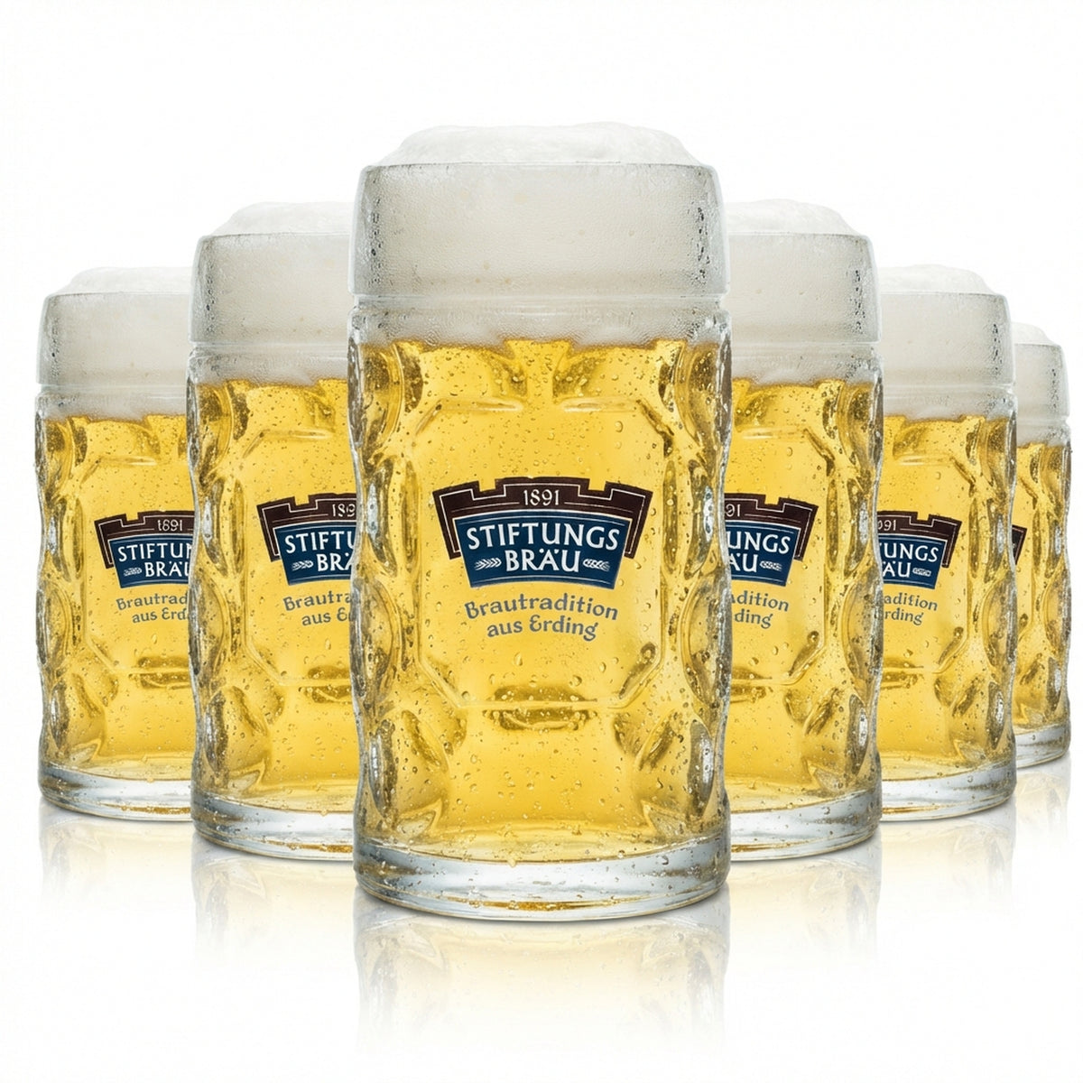 6 bicchieri da birra Erdinger da 0,5 l, birra Stiftung-Bräu Isar Seidel con manico e rilievo