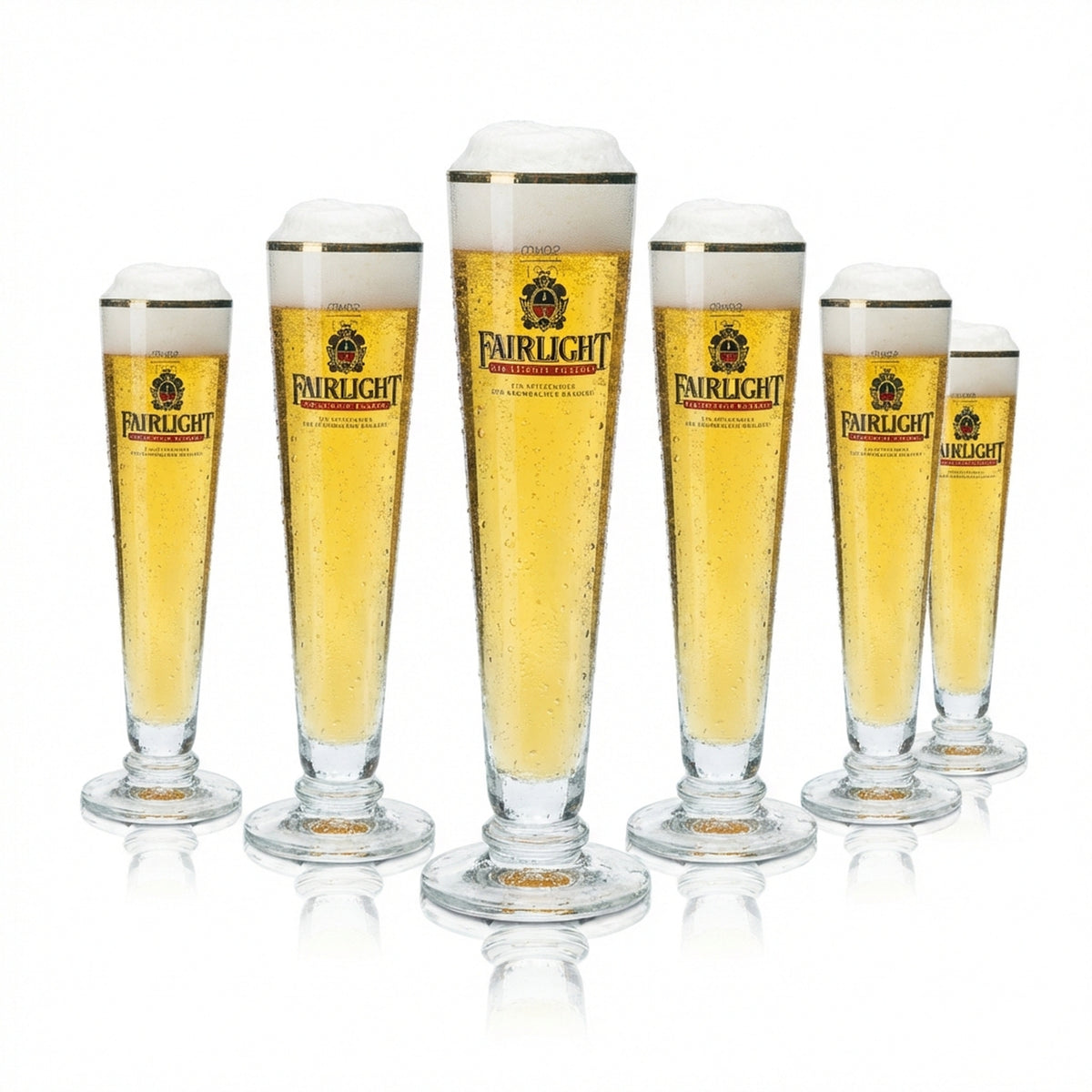 6 bicchieri da birra Fairlight 0,2 l a forma di coppa con bordo dorato, bicchieri da bar Gatro Kneipe Pils Brau