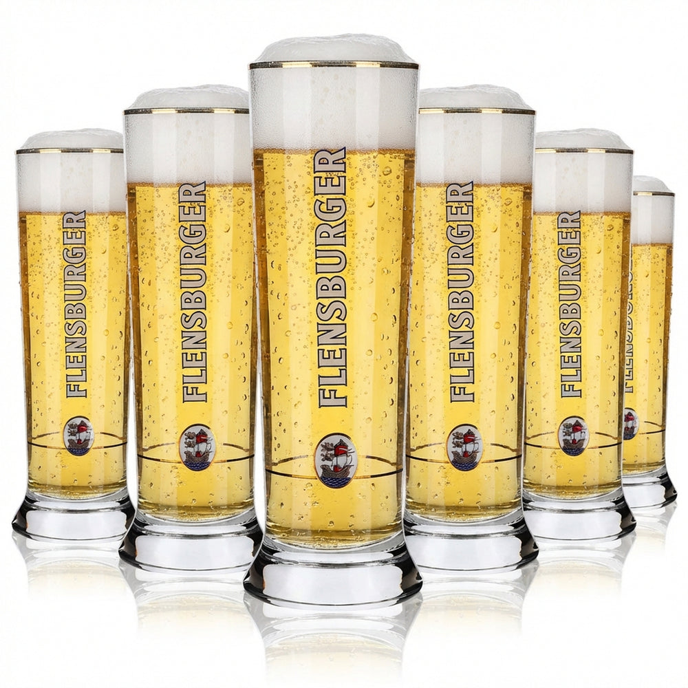 6 bicchieri da birra Flensburger 0,25 l bicchieri da birra a forma di coppa bordo dorato Sahm Vancouver