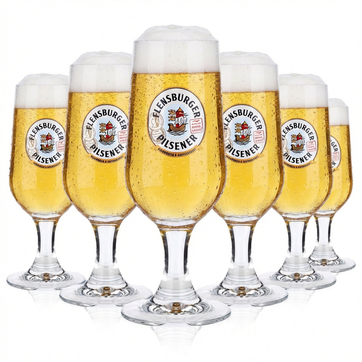 6 bicchieri da birra Flensburg da 0,2 l Bicchieri da birra Bicchiere a calice "Herbwürzig Hopfenbetont"