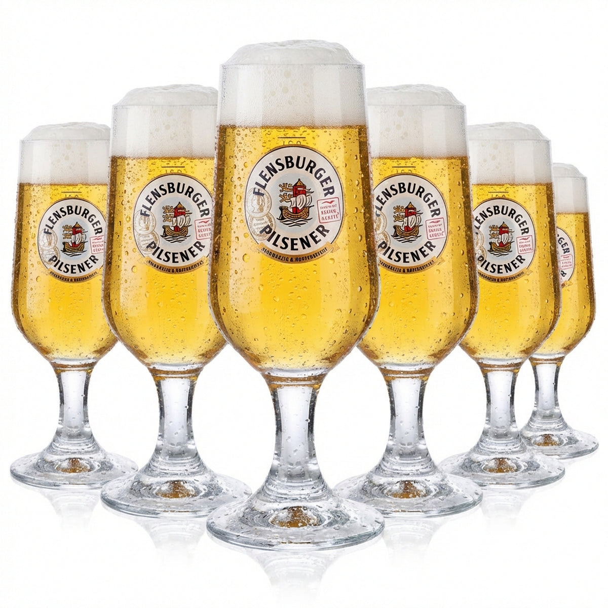 6 bicchieri da birra Flensburg da 0,3 l Bicchieri da birra Bicchiere a calice "Herbwürzig Hopfenbetont"