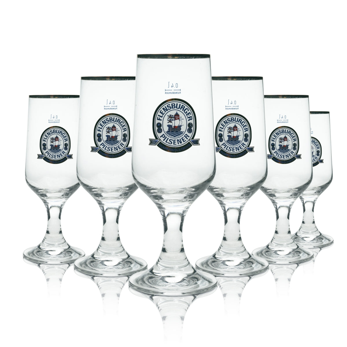6 bicchieri da birra Flensburg 0,4 l, dal gusto fresco e speziato, con bordo dorato