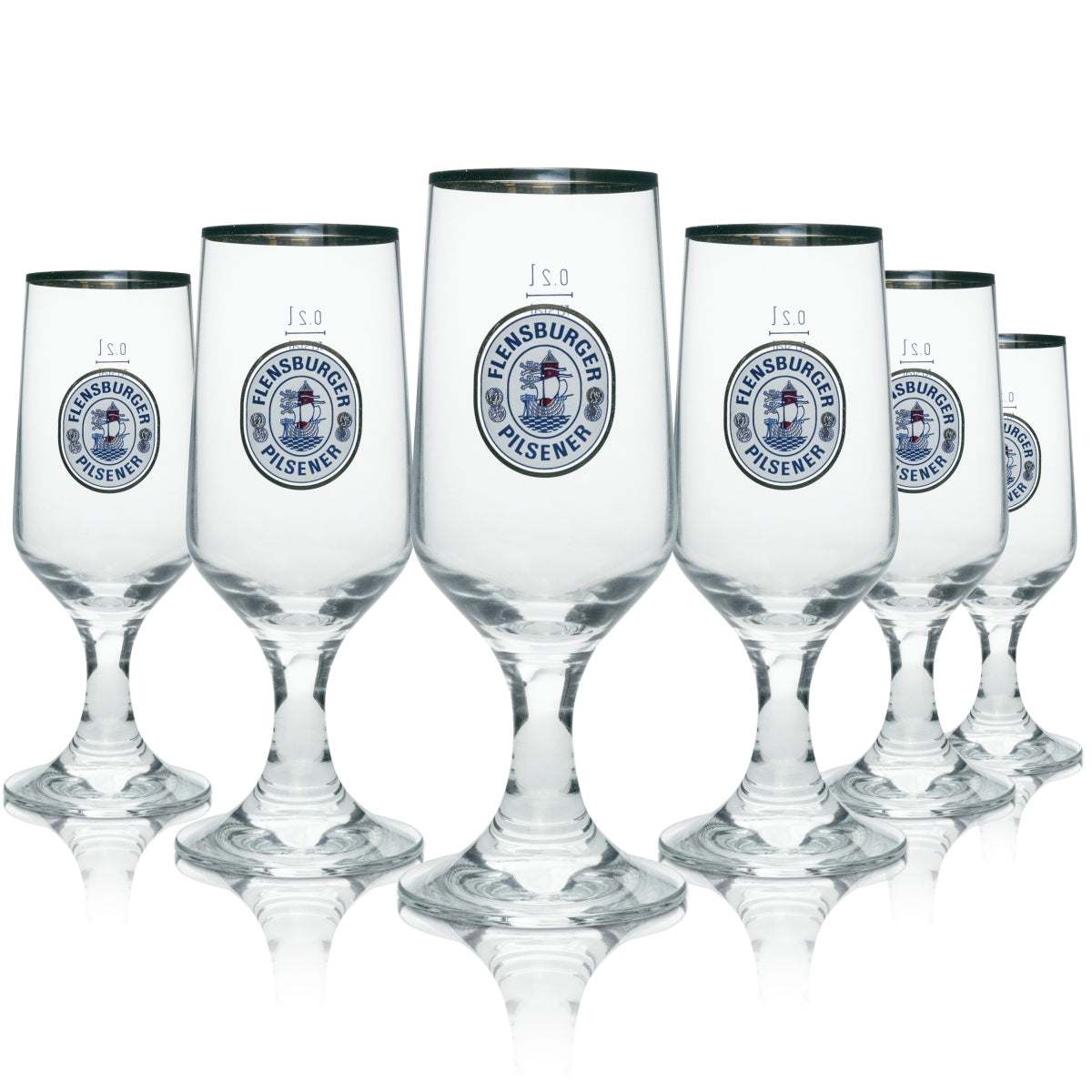 6 bicchieri da birra Flensburg con bordo dorato 200 ml rastal
