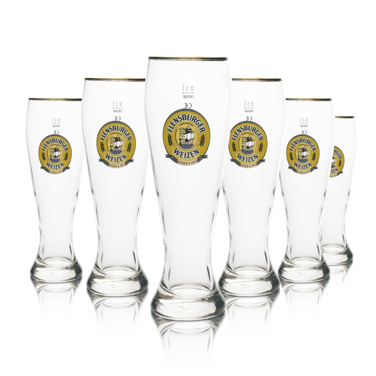 6 bicchieri da birra Flensburger Weizen 0,5 l con bordo dorato