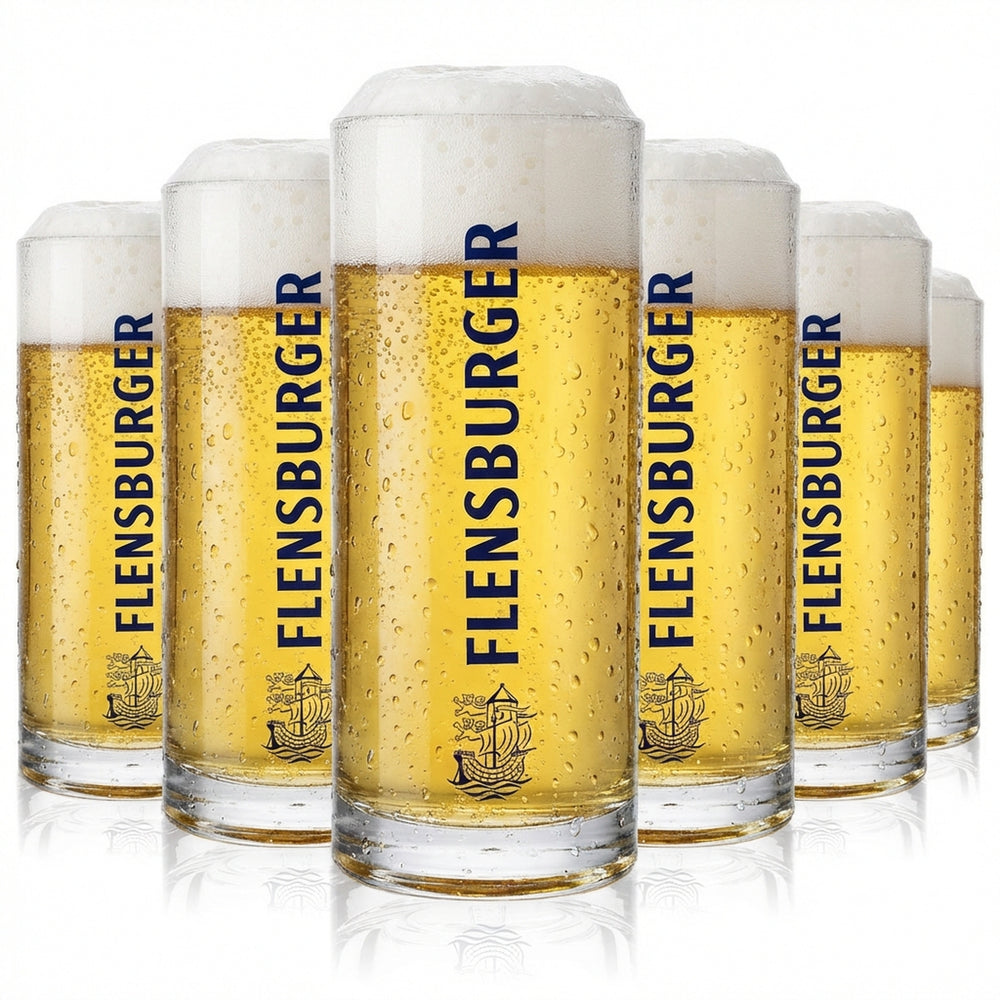 6 boccali da birra Flensburg da 0,3 l Bicchieri da birra in vetro  Boccale Seidel con scritta blu