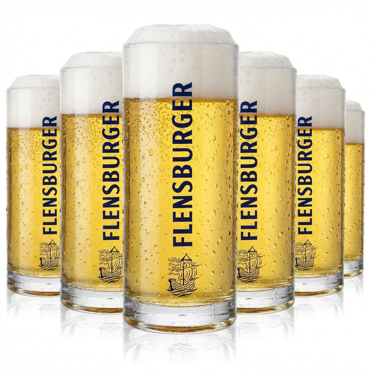 6 boccali da birra Flensburg da 0,3 l Bicchieri da birra in vetro  Boccale Seidel con scritta blu