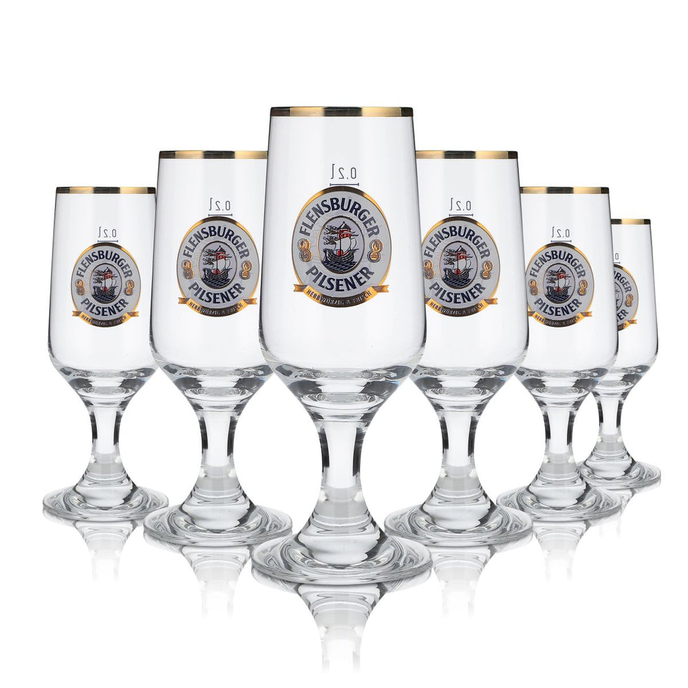 6 bicchieri Flensburg da 0,2 l Bicchieri da birra Pilstulpe con bordo dorato Set di bicchieri da birrificio