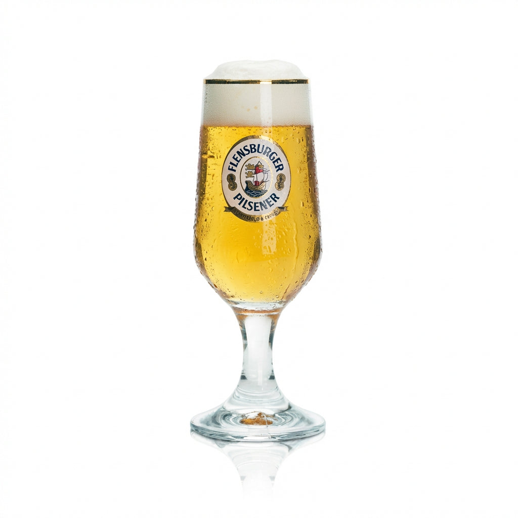 6 bicchieri Flensburger da 0,3 l a forma di tulipano con bordo dorato, calibrati, per uso gastronomico, birra Pils – Vista 2