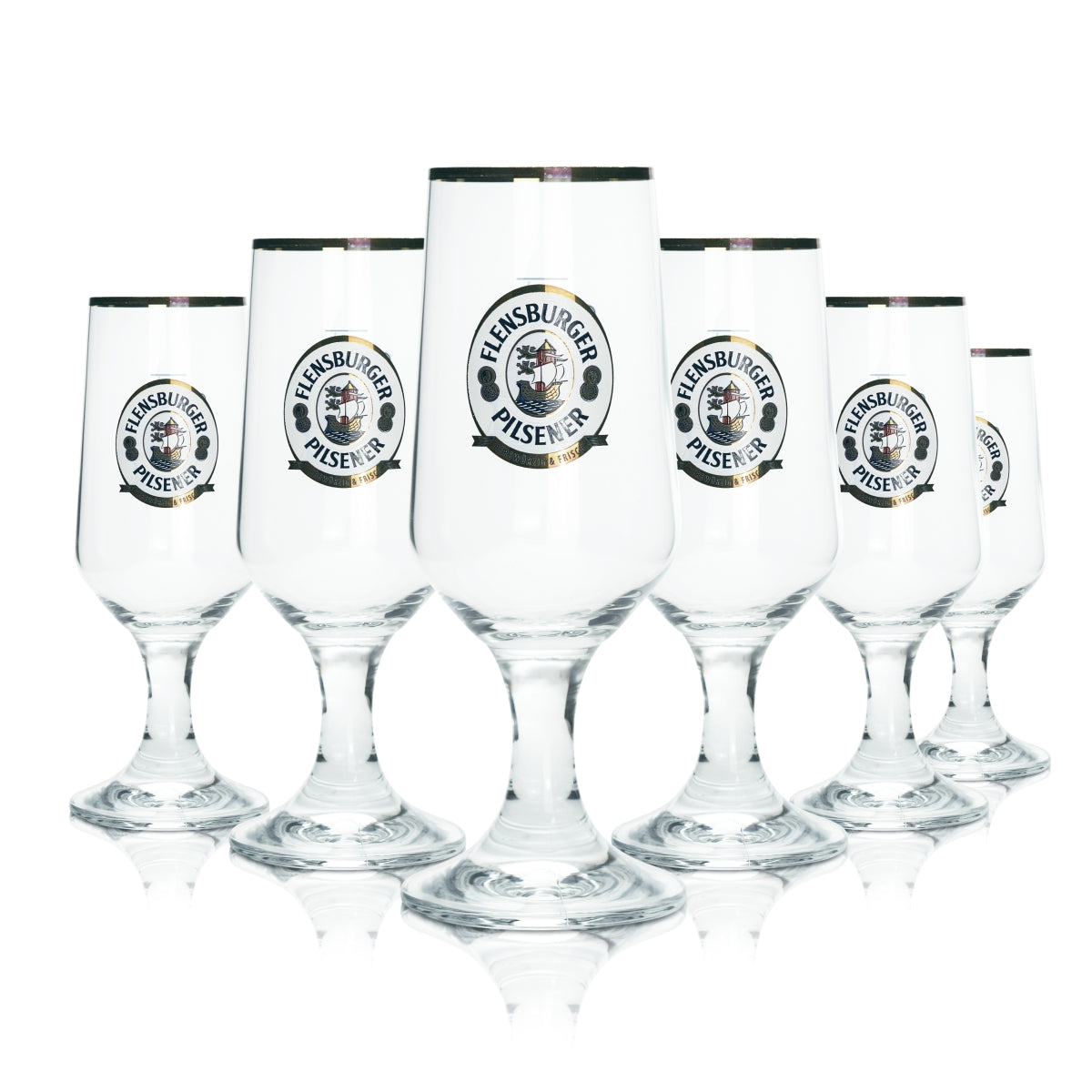 6 bicchieri Flensburger da 0,3 l a forma di tulipano con bordo dorato, calibrati, per uso gastronomico, birra Pils – Vista 4
