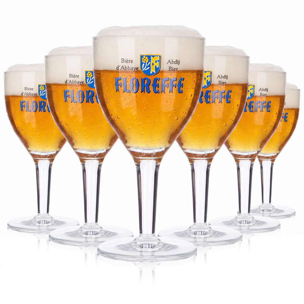 6 bicchieri da birra Floreffe da 0,25 l, a forma di coppa, con logo blu, birra d'abbazia