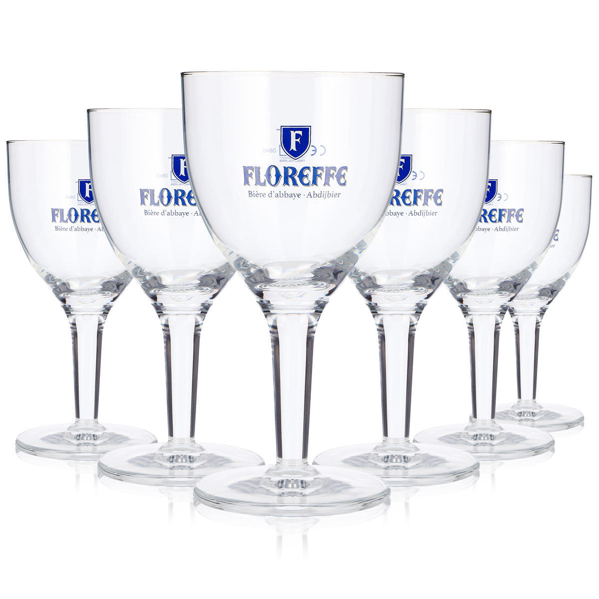 6 bicchieri da birra Floreffe da 0,25 l, a forma di coppa, con logo blu "Biere d'abbaye" (set da 6)