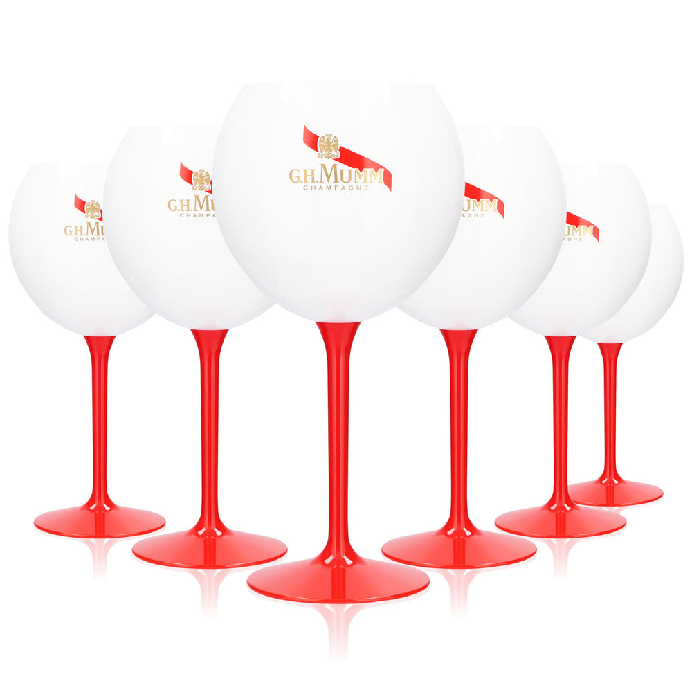 6 bicchieri in acrilico G.H. Mumm Sekt 0,62 l Bicchiere a palloncino Champagne Bianco Stelo rosso