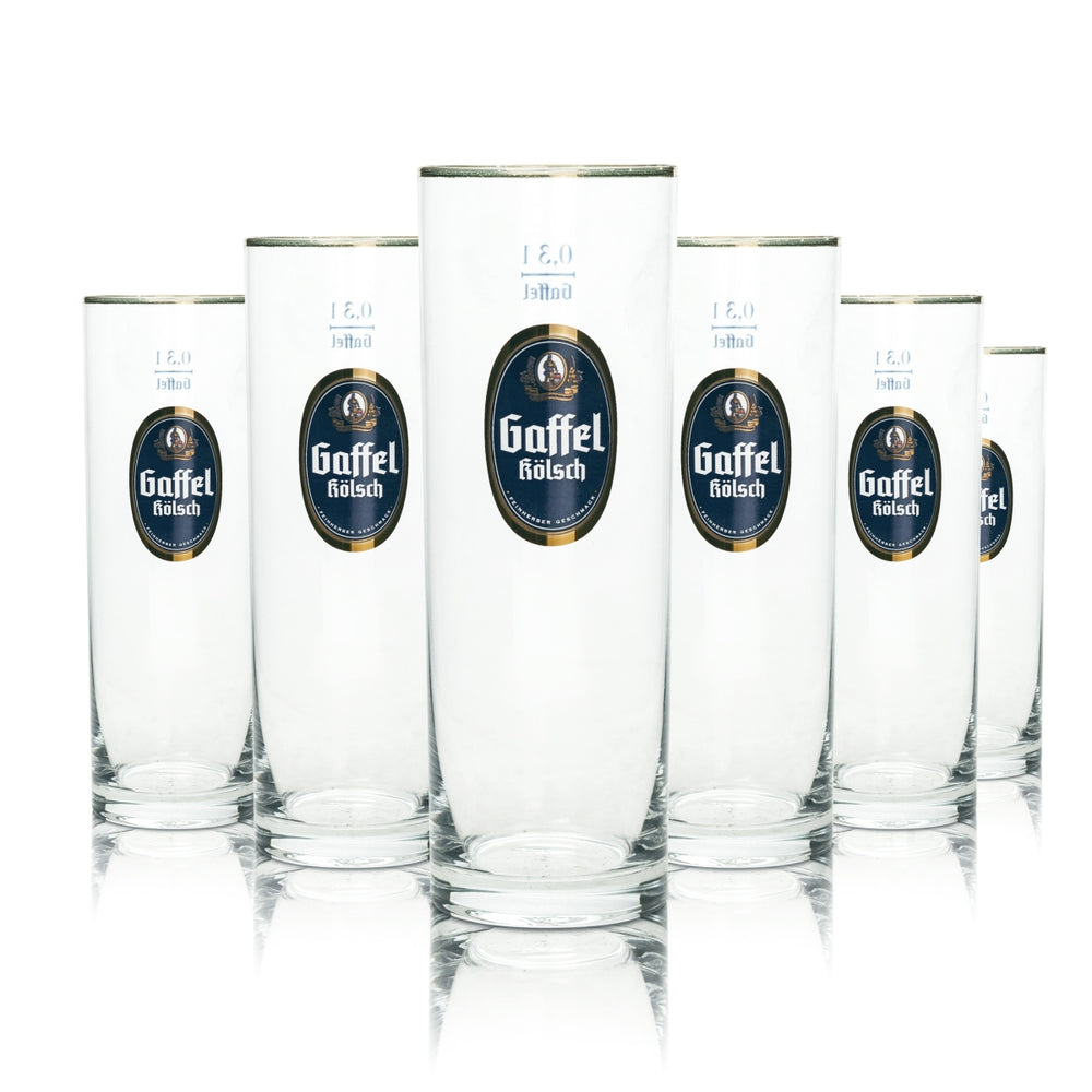 6 bicchieri da birra Gaffel 0,3 l Kölsch Stange con bordo dorato, Colonia Pils Beer Bar