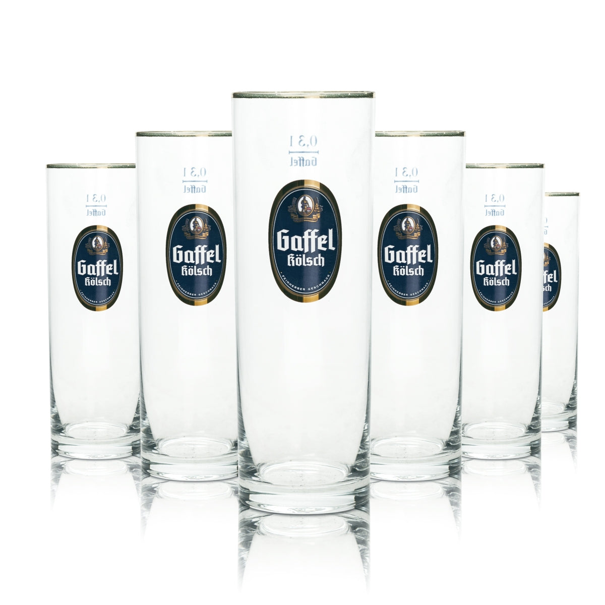 6 bicchieri da birra Gaffel 0,3 l Kölsch Stange con bordo dorato, Colonia Pils Beer Bar