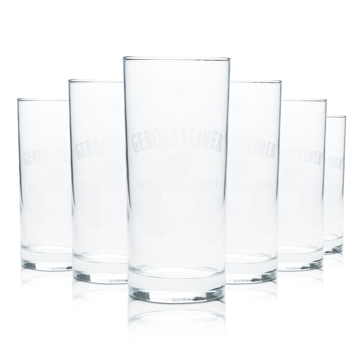 6 bicchieri Gerolsteiner da 0,4 l in vetro con bicchiere in plastica Apfelschorle Mineral Quelle Gastro