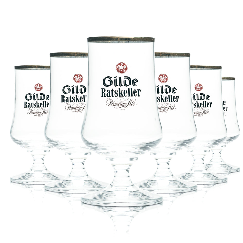 6 bicchieri da birra Gilden Pilsener 0,2 l, forma a tulipano, Ratskeller Pils, bordo dorato