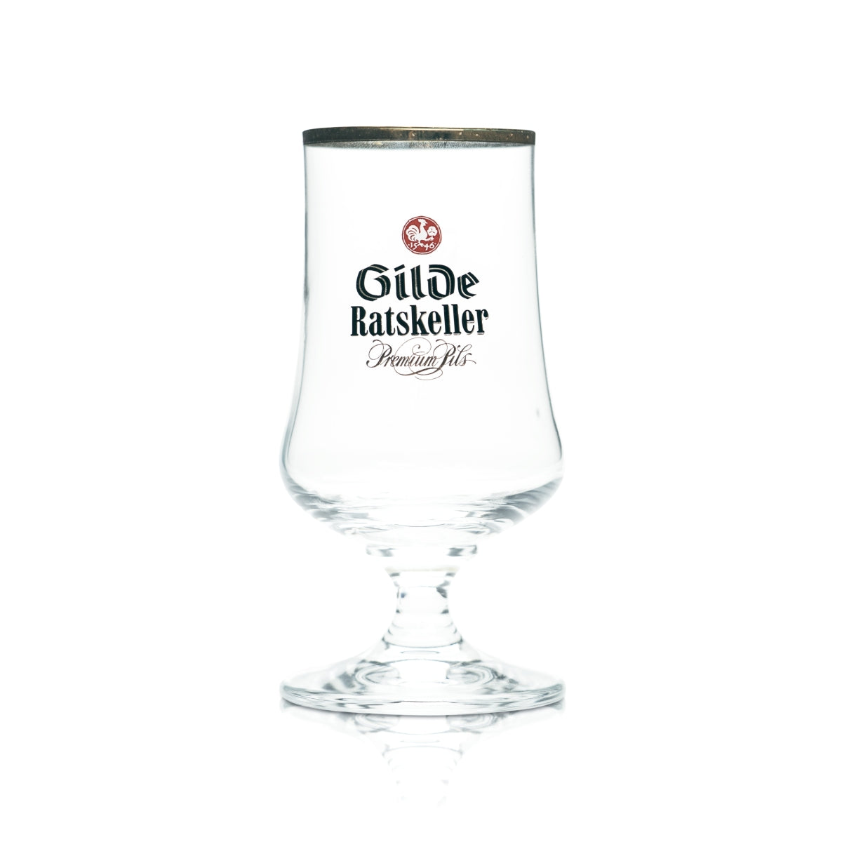 6 bicchieri da birra Gilden Pilsener 0,2 l, forma a tulipano, Ratskeller Pils, bordo dorato – Vista 2