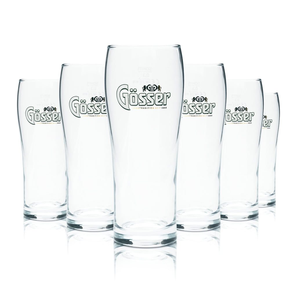 6 bicchieri Gösser da 0,3 l, bicchieri da birra, bicchieri da birra calibrati, gastronomia austriaca, birrificio