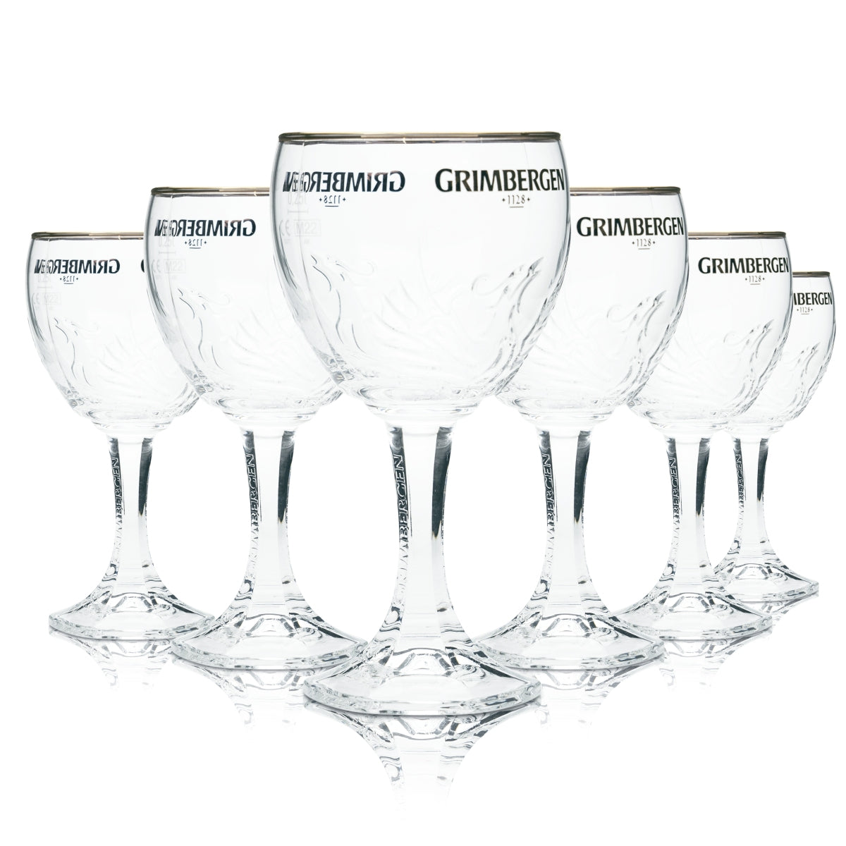 6 bicchieri da birra Grimbergen 0,25 l a forma di calice con design Phoenix, Belgio, birra, bar
