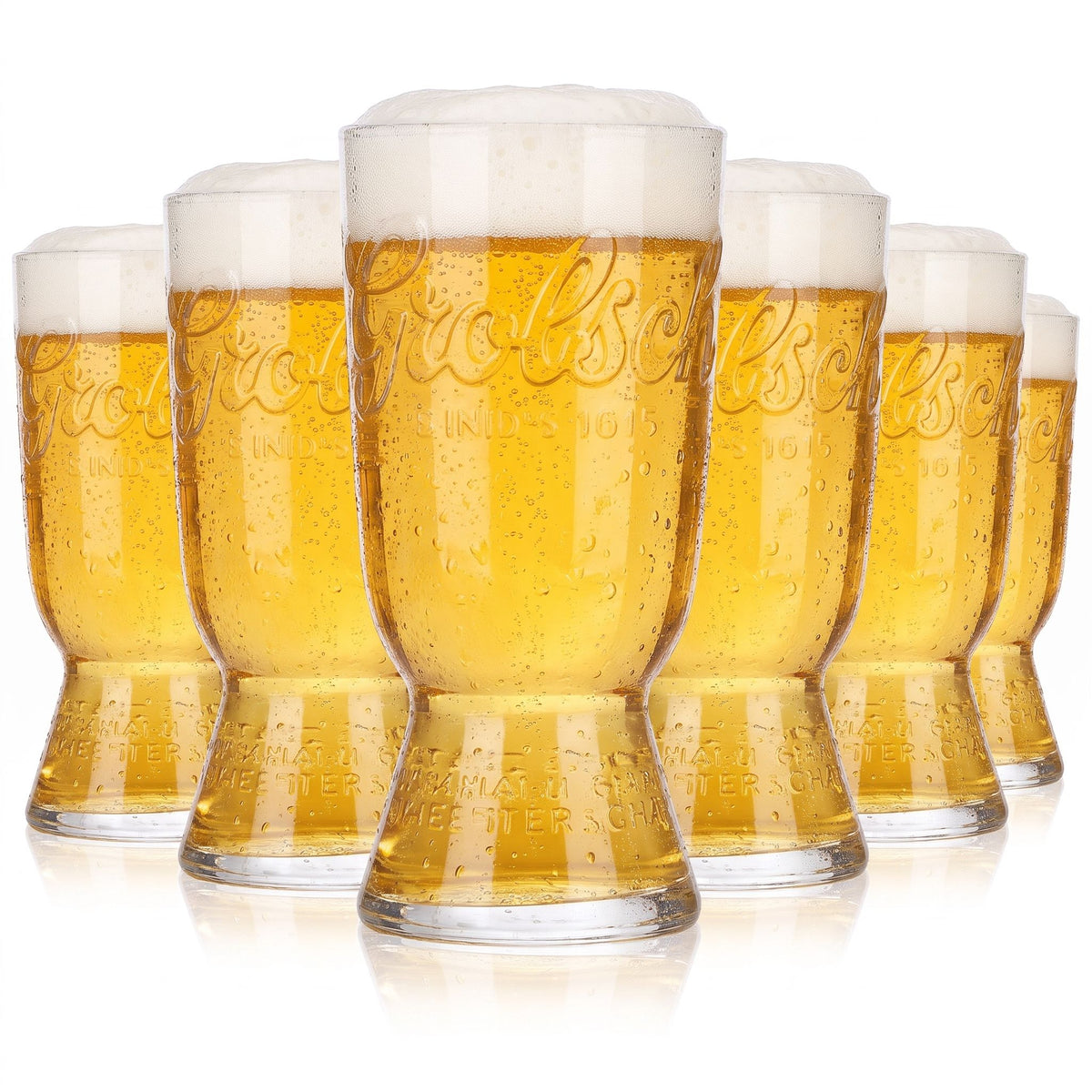 6 bicchieri da birra Grolsch da 0,25 l con logo in rilievo in posizione orizzontale