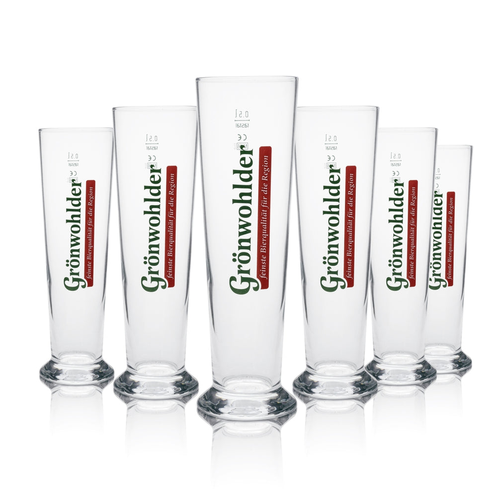 6 bicchieri da birra Grünwohlder 0,5 l, forma tulipano, scritta verde Rastal
