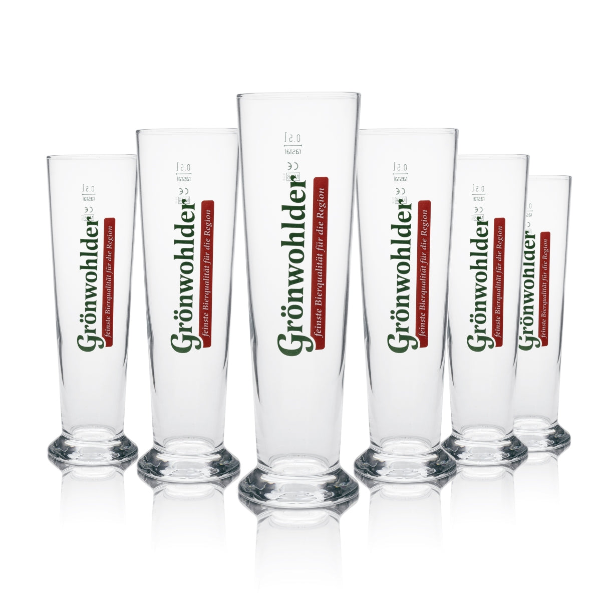 6 bicchieri da birra Grünwohlder 0,5 l, forma tulipano, scritta verde Rastal