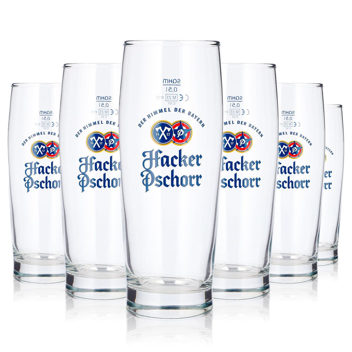 6 bicchieri da birra Hacker Pschorr da 0,5 l, modello Willi con logo blu Sahm Seidel (set da 6)