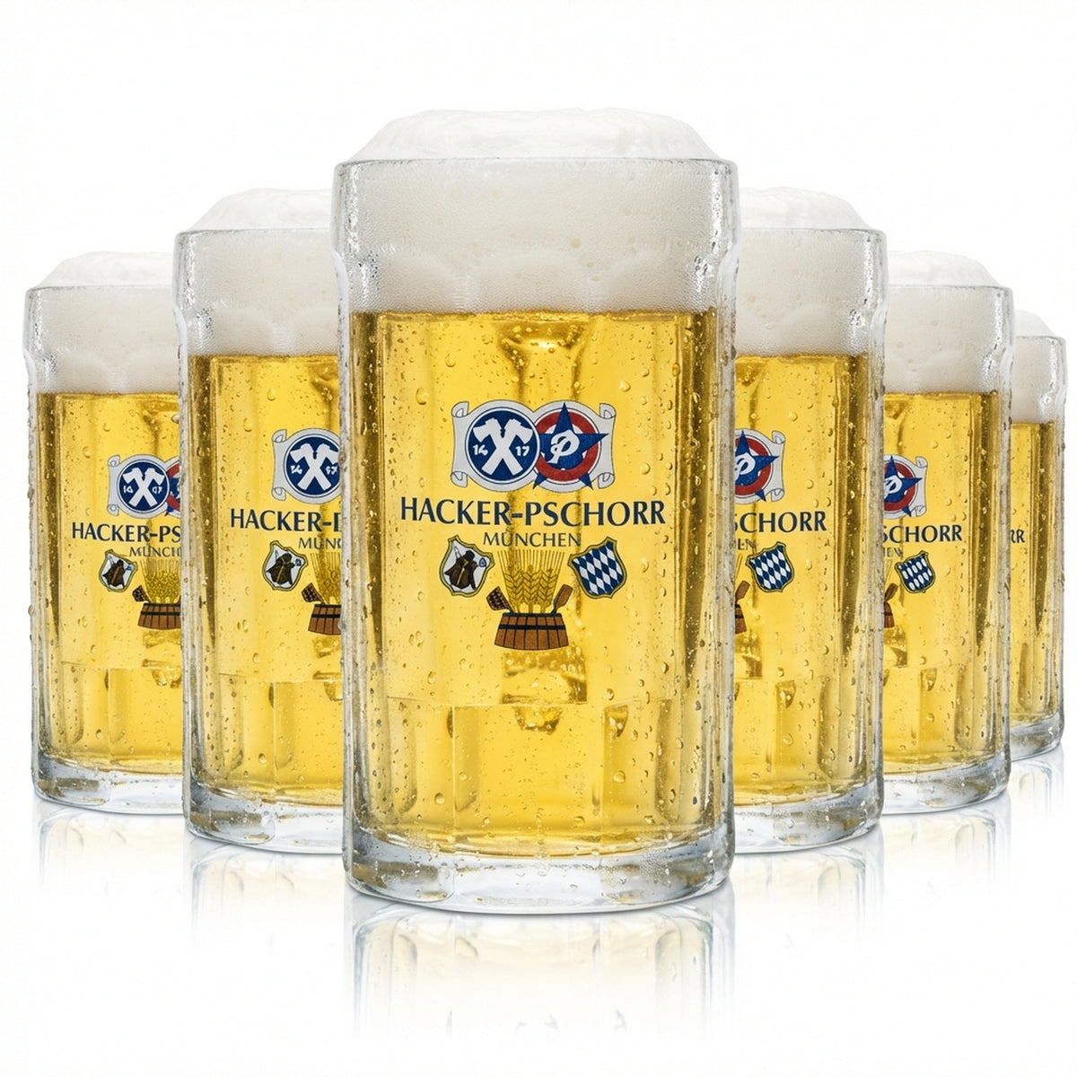 6x bicchieri da birra Hacker Pschorr 0,5 l, forma contornata, boccale Seidel, calibrati, per uso gastronomico