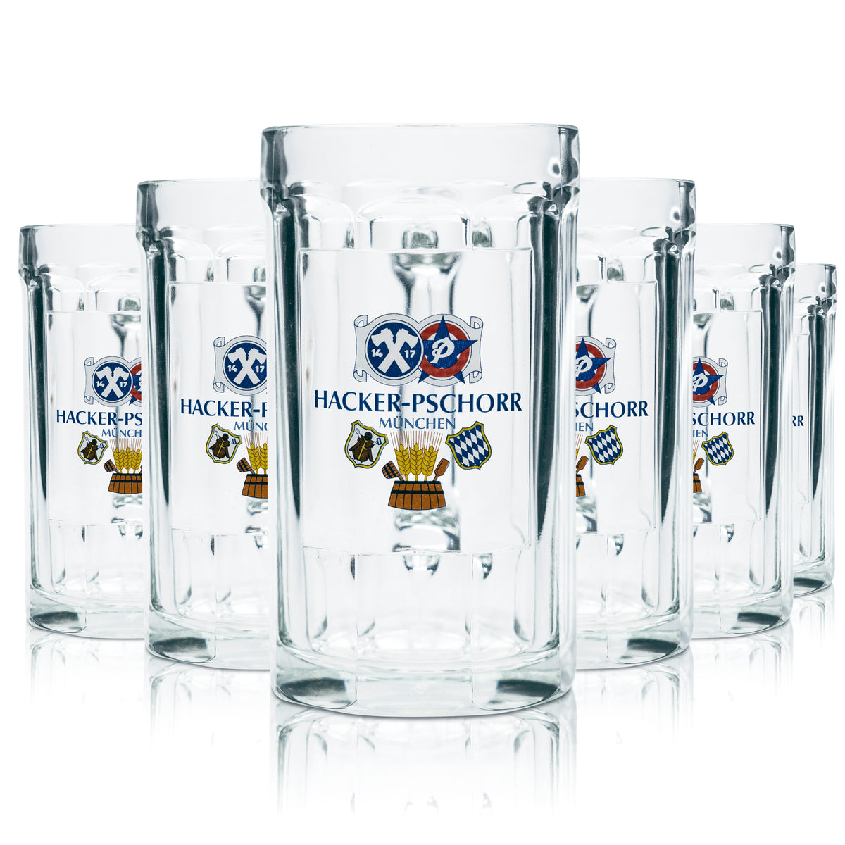 6x bicchieri da birra Hacker Pschorr 0,5 l, forma contornata, boccale Seidel, calibrati, per uso gastronomico – Vista 4