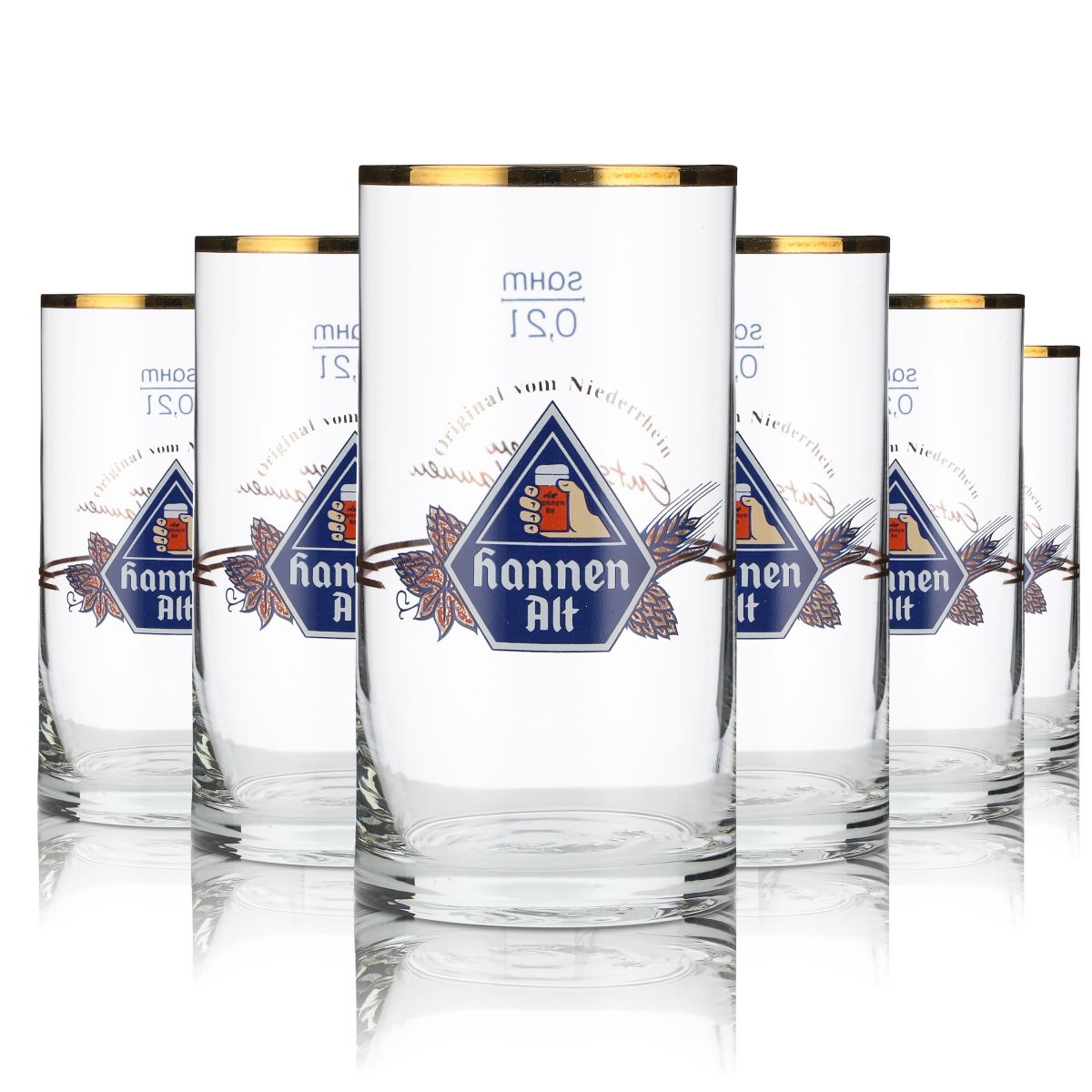 6 bicchieri da birra Hannen Alt 0,2 l Willi Becher con bordo dorato, birrificio