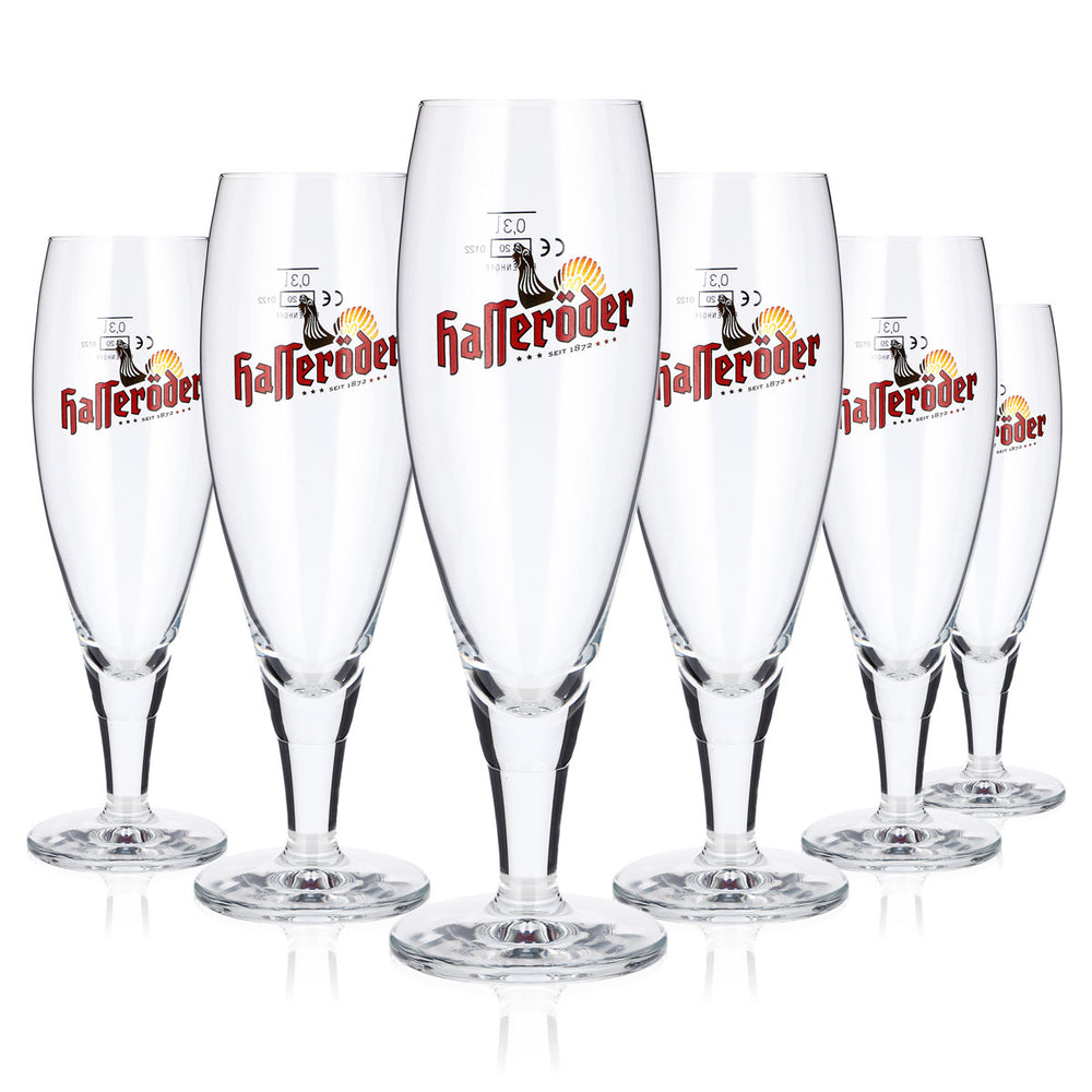 6 bicchieri da birra Hasseröder da 0,3 l, modello "Gockel d'oro" di Ritzenhoff, forma a tulipano