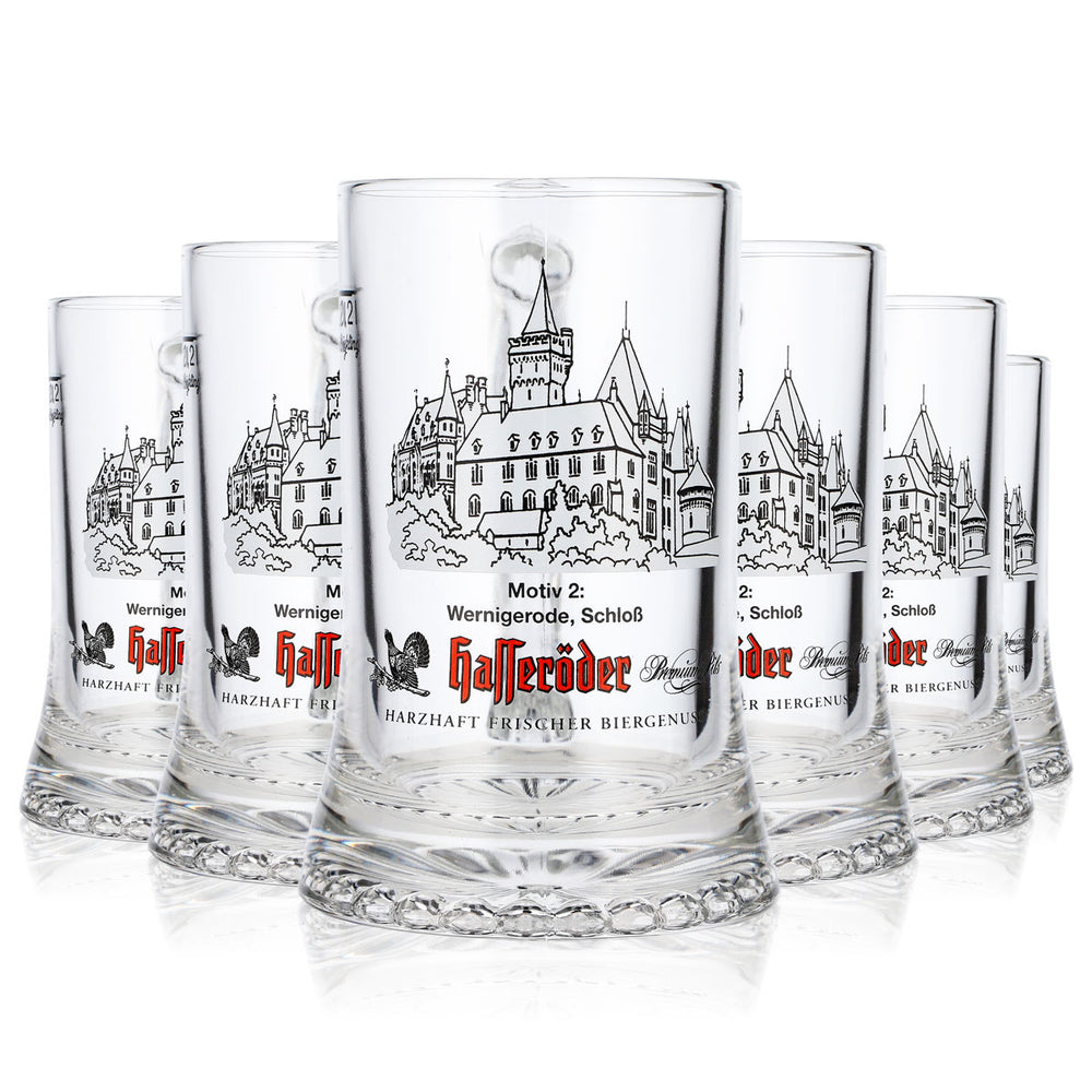 6 bicchieri da birra Hasseröder, boccale da 0,2 l, motivo 2: Castello di Wernigerode (set da 6)