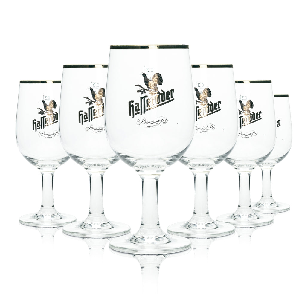 6 bicchieri da birra Hasseröder 0,3 l con bordo dorato Ritzelhoff Tulipano Pils Gastro