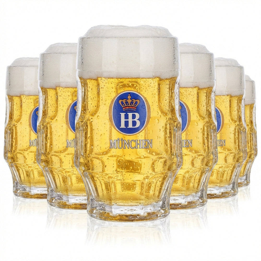 6x HB Monaco di Baviera Bicchiere da birra in vetro 0,3 l Bicchiere da birra con profilo Humpen Seidel Set di bicchieri Birrificio
