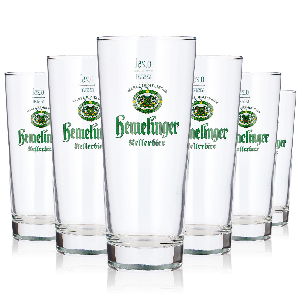 6 bicchieri da birra Hemelinger da 0,25 l, modello long drink, con logo verde “Rastal Kellerbier” (set da 6)