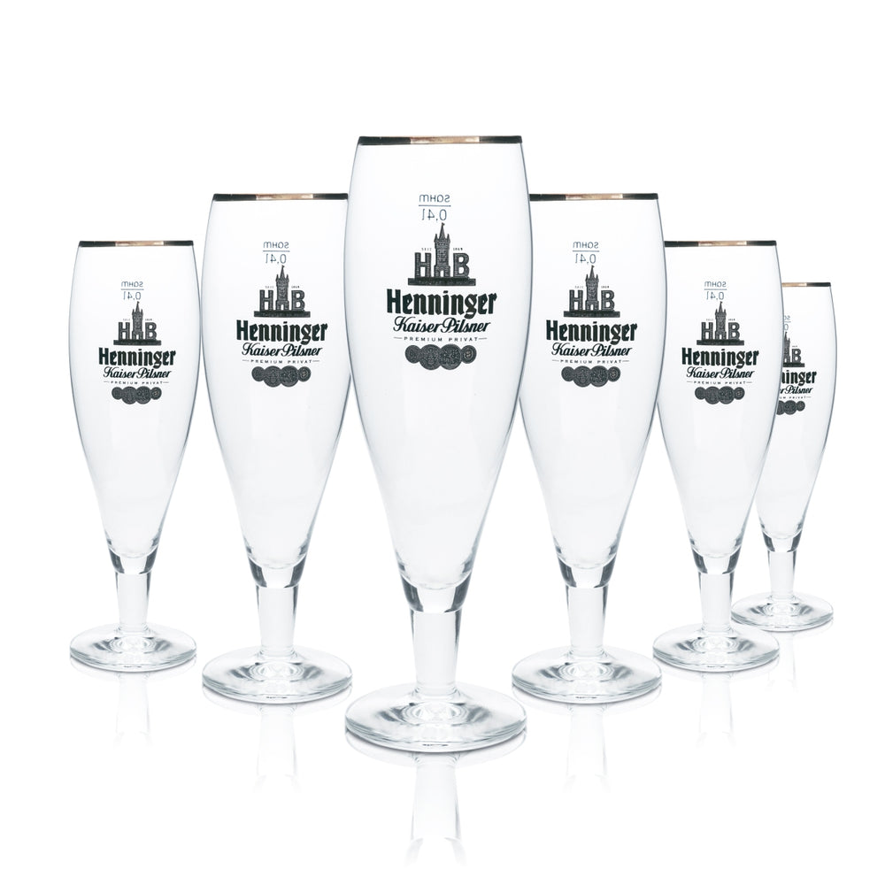 6 bicchieri da birra Henninger 0,4 l a forma di coppa con bordo bronzo, bicchieri da birra per ristoranti e birrerie